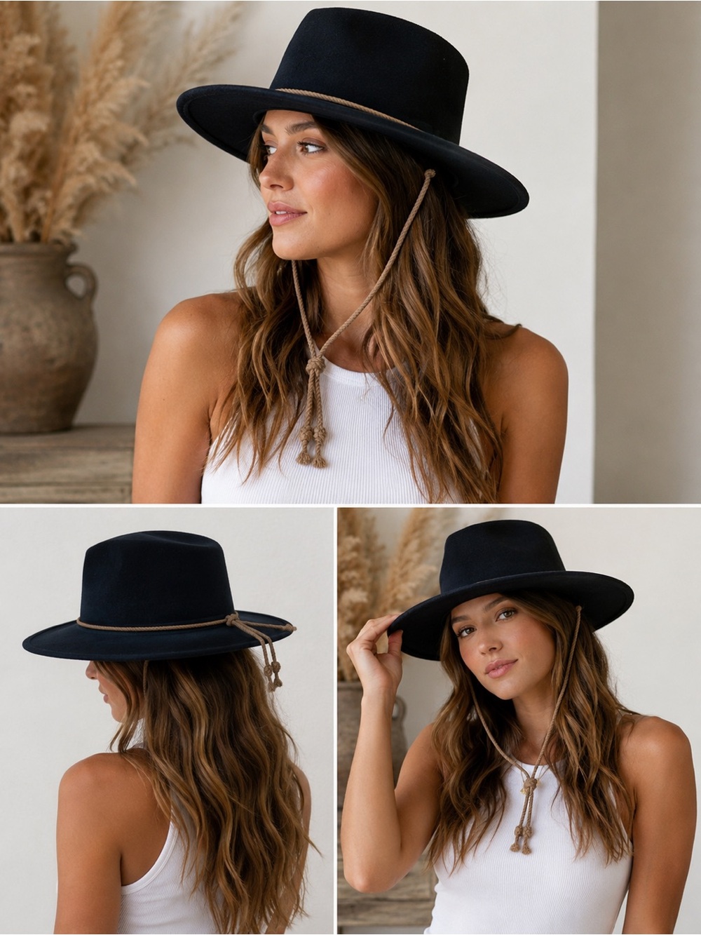 The Salting Black Wool Wide Brim Hat with Chin Cord Size 2